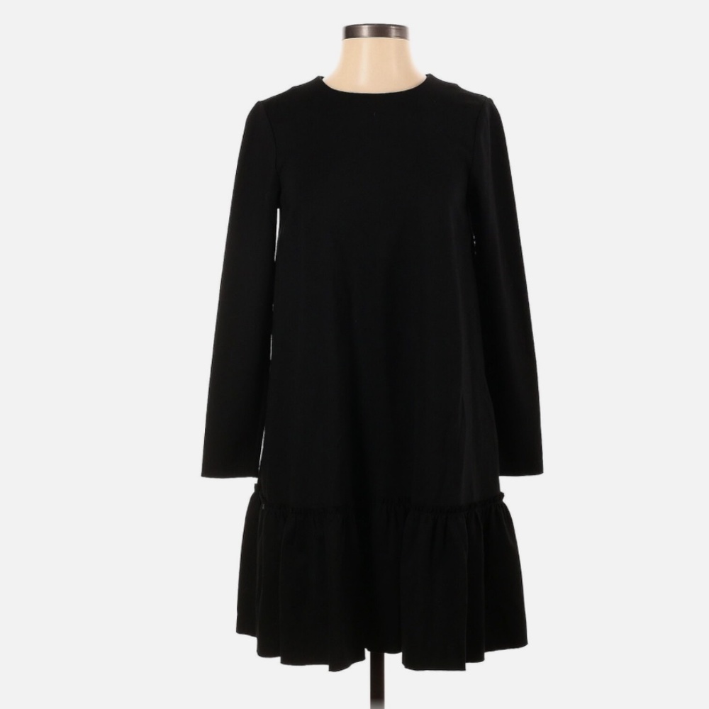 Banana Republic Long Sleeve Mini Dress with Ruffle Skirt Black